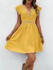 Suministro Exclusivo Transfronterizo 2026V Vestido de Encaje para Mujer con Mangas Cortas Fruncidas y Falda Corta de Corte A