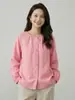 Camisa de Linho 100% Puro com Manga Sino Estilo Japonês para Mulheres, Blusa de Botão com Gola Redonda para Primavera e Verão, Camisa de Corte Solto com Proteção Solar para o Dia a Dia