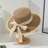 Sombrero de Lazo para Mujer, Sombrero de Paja de Ala Ancha para Protección Solar en Exteriores de Verano, Sombrero de Playa con Bordes Deshilachados, Sombrero de Sol Tejido