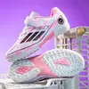 Nuevos zapatos de fútbol infantiles transfronterizos con correas de velcro para entrenamiento y competición de estudiantes de primaria, adecuados tanto para niños como para niñas, zapatos con tacos TF