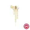 Pendientes de Plata de Ley S925 con Ágata Natural, Cristal, Piedra Lunar y Borla, Piercing Rosca de Cabeza Plana para Hueso de la Oreja, Popularidad Caliente Europea y Americana