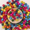 Contas de madeira coloridas, contas soltas para cestos de flores trançados artesanais e mochilas, contas soltas de madeira para cortinas de porta DIY e suportes de flores, contas coloridas com furo grande