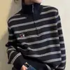 Nuevo suéter de punto a rayas con media cremallera para mujer, moderno, simple, bloques de color, cuello alto, manga larga, holgado, para commuting, top suéter