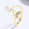 Anel Aberto Borboleta de Zircônia em Prata 925 Pérola de Água Doce Feminino Nicho Acessível Luxo Elegante Ins Joia de Mão Presente Dia dos Namorados Chinês