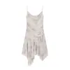 Comercio Exterior Transfronterizo 2026 Nuevo Otoño Ajustado Malla de Seda Floral Vestido con Tirante Asimétrico 5039651