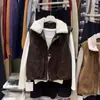 Chaleco de gamuza con solapa de imitación de cordero estilo retro para mujer, abrigo grueso cálido de talla grande para capas de otoño 2026