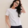 Camiseta de Algodão com Acabamento Brilhante e Manga Curta para Mulheres, Estilo Verão com Costura no Painel Traseiro e Costura Decorativa, Ombro Normal, Gola Redonda, Caimento Solto