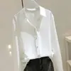 Blusa Versátil de Manga Larga para Mujer, Estilo Minimalista Transfronterizo Europeo y Americano para Amazon, con Caída, Sedosa, Corte Holgado, Adecuada para Usar en Capas o Sola, Camisa de Oficina