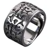 Anillo Sánscrito Plateado, Versión Ancha Retro, Anillo Ajustable de Seis Caracteres Mantra, Diseño de Nicho, Venta Directa de Fábrica