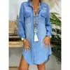 Vestido Cruzado Europeo y Americano para Mujer Primavera y Otoño Amazon Nuevo Vestido Camisa de Mezclilla de Manga Larga de un Solo Botón