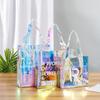 Diferentes especificaciones de PVC de color mágico transparente bolsa de compras portátil costura bolsa de plástico láser bolsa transparente láser impresión de logotipo