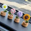 Plantas en Maceta Mini Lindas Tejidas a Mano Crochet Lana Girasol Decoración para Consola Central de Coche Adornos para Mujeres