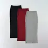 8439-26 Falda Larga Lisa Básica de Color Sólido Estilo Coreano de Verano Cintura Alta Ajustada
