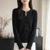 Chaqueta Corta de Punto de Botones Multicolor para Mujer, Nueva Versátil Otoño 2026 Cuello Redondo Cardigan Sintético, Top Versátil Gris