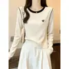 Camiseta de manga larga para mujer, de algodón puro, corte regular, cuello redondo, con bloques de color, nuevo estilo 2026, top moderno y versátil, adecuada como camiseta interior para otoño