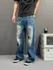 Pantalones Vaqueros Rotos Lavados de Pierna Recta Sueltos Estilo Retro de Calle Sueltos Casual Versátiles Adelgazantes Largos para Pareja