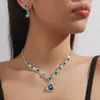 Juego de Collar y Aretes Transfronterizo Europeo y Americano para Novia Boda Simple Combinable Precioso Lujo Ligero Cadena Grabada Juego de Pedrería