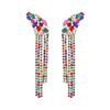 ZA aretes largos exagerados con borlas de diamantes de garra, moda europea y americana, estilo de lujo ligero, súper de hadas, aretes de flores de diamantes de colores con incrustaciones de oro para mujer