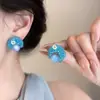 Brincos de Agulha Prata Lua Azul para Mulheres Design Único Brincos de Temperamento Doce Nicho Exquisitos Versáteis