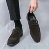 Zapatos de hombre transfronterizos, zapatos de cuero con hebilla de gamuza, nuevos zapatos casuales slip-on para hombre de primavera y otoño, mocasines para estilistas de cabello para hombre