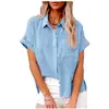 2026 Amazon Wish Nueva Ropa Femenina Transfronteriza Europea y Americana Camisa de Lino de Color Sólido Manga Corta Casual Holgada