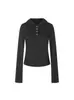 Camiseta ajustada de manga larga estilo americano picante para mujer, nueva colección de otoño, diseño con capucha de un solo botón, top cropped de moda