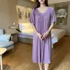 Vestido de Algodón con Cuello en V, Estilo Nuevo 2026, Corte Holgado, Adelgazante, Manga Corta, Longitud Media, Tallas Grandes, Se Puede Usar Afuera como Pijama