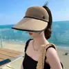 Chapéu Respirável com Proteção Solar para Mulheres, Chapéu de Verão com Aba Larga para Ciclismo, Anti-UV, Chapéu de Sol com Topo Aberto, Pode Ser Amarrado em um Rabo de Cavalo, Design em Malha