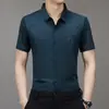 Camisa de manga corta fina y transpirable de seda helada con solapa de verano, ajuste slim, casual, sin marcas, para negocios, moda de mediana edad, camisa de alta gama