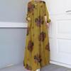 Camisas Estampadas de Algodão e Linho para Comércio Exterior Transfronteiriço, Roupas Femininas de Tamanho Grande, Vestidos de Manga Longa, Modelagem Solta, Elegantes, Adequados para o Trabalho