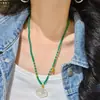 Collar Colgante Cadena para Suéter de Calcedonia Verde Natural de Alta Calidad Transparente como el Hielo de Alta Definición Calcedonia Blanca Ruyi