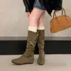 Primer Encuentro Temporada Aumentar Altura Botas de Terciopelo Apiladas Botas Largas Mujer Nuevo 2026 Otoño Invierno Marrón Retro Meilade Adelgazante