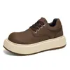 Sapatos Casuais Derby Masculinos Cabeça Grande Outono/Inverno Novo Estilo Moda Britânica Jovem Masculina Solado Grosso Baixo Esportivo Tendência