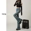 Jeans acampanados de cintura alta deshilachados para mujer otoño e invierno populares 2022 nuevos pantalones retro ajustados a la moda ins
