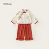 Roupa Infantil para Meninas, Conjunto Estilo Chinês Tradicional, Top Estilo Antigo com Renda, Calça Longa, Conjunto de Duas Peças, Traje Tang, Hanfu para Crianças Pequenas