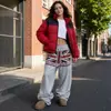 Pantalones deportivos casuales retro transfronterizos europeos y americanos para mujer, pantalones casuales versátiles de pierna ancha, holgados, estampados y fluidos con cordón para mujer