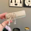 Presilha de Cabelo Exquisita de Tricô com Laço de Pérola Estilo Francês Vintage, Acessório de Cabelo High-End de Luxo Leve para Mulheres