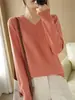 Suéter suelto de punto de manga larga con cuello redondo 100% algodón puro para mujer, no hace bolitas, talla grande, versátil