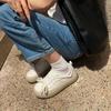 Estilo Novo Primavera e Outono 2026 Sapatos Redondos Fofos Plataforma Sapatos Mocassins de Solado Grosso Sapatos de Lona de Primavera para Combinar com Saias Sapatos Femininos