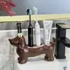 Soporte de Cerámica para Cepillo de Dientes Eléctrico Dachshund Estante de Almacenamiento Lavabo Cepillo de Dientes Pasta de Dientes Organizador de Brochas de Maquillaje Base de Soporte