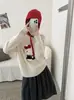 26 Novidades de Outono Blusa Estilo Coreano 100% Lã Estampa Fofa de Gato Gola Redonda Malha Versátil Suéter Pulôver Feminino