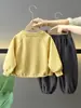 0386 Conjunto de Primavera y Otoño para Niños 2026 Nuevo Estilo Pequeño Caballero Moda Coreana Sudadera Conjunto de Dos Piezas Ropa Casual de Primavera para Bebé