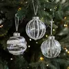 Bola de Plástico Transparente de 8 cm Bola de Navidad Rayada Polvo Pegajoso Perla Blanca Bola Colgante Decoración de Árbol de Navidad Escena