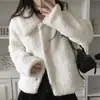 Enviado Coreia Roupas Femininas Doce Fofo Gola Boneca Cor Sólida Lã de Cordeiro Grossa Acolchoada Acolchoada Jaqueta Casaco de Algodão Feminino