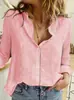 Camisas de Manga Larga Transfronterizas Primavera, Otoño e Invierno 2026, Camisas Simples de Moda Trendy para Mujer, Camisas de Solapa Estampadas en 3D de Color Sólido