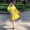 Vestido estilo francés de cuello en V con mangas abullonadas, perfecto para un look de vacaciones, nueva colección de verano 2026 para mujer, vestido de corte holgado