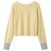 2026 Nova Coleção Primavera Tricô Feminino Punhos Listrados Patchwork Falso Duas Peças Solto Emagrecedor Temperamento Top Versátil