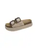 Sandalias de Verano 2025 Estilo Coreano Nueva Ropa Exterior Sandalias de Tira Doble con Suela Gruesa Sandalias con Hebilla de Cinturón Estilo Boken Fairy para Mujer