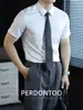 Camisa Masculina de Manga Curta 60S Lenzing Modal, Nova para o Verão, Cor Sólida, Slim Fit, para o Trabalho, com Colarinho Pequeno Pontudo