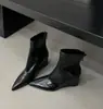 Botines de tacón de cuña con punta estilo coreano para mujer, botas ajustadas de otoño e invierno, efecto adelgazante, serie de colores Maillard, botas de moda con cremallera trasera